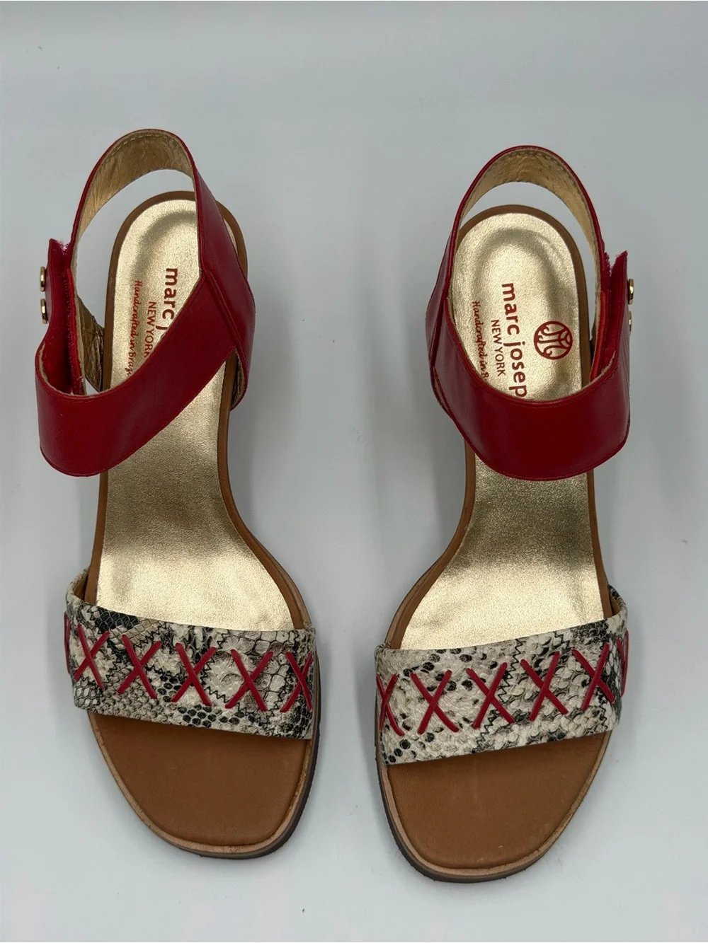 Marc Joseph Dyckman Street Sandals Wedge in Red and Beige Size 5